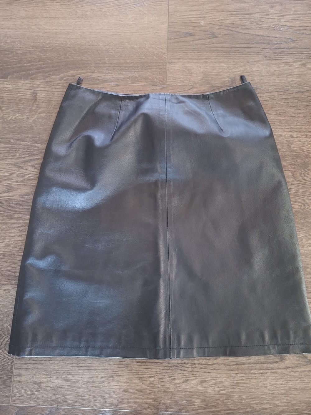 Newport News Classic Black Leather A-Line Midi Skirt